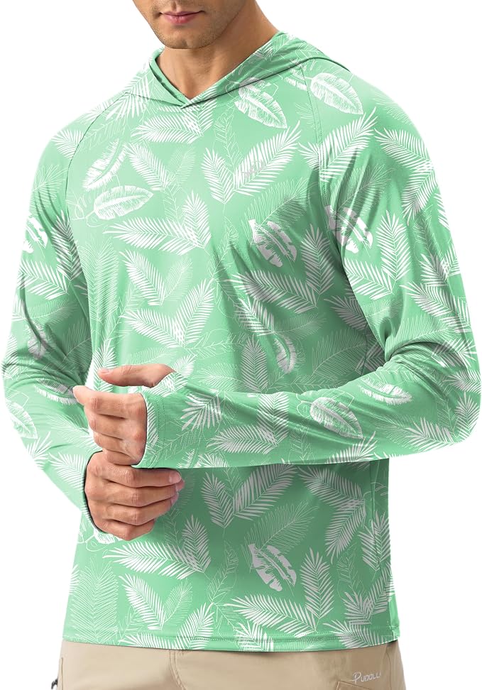 Pudolla Men's Sun Protection Hoodie Shirts UPF 50+ Rash Guard SPF Long Sleeve Fishing Shirt for Men Swim Hiking Boating