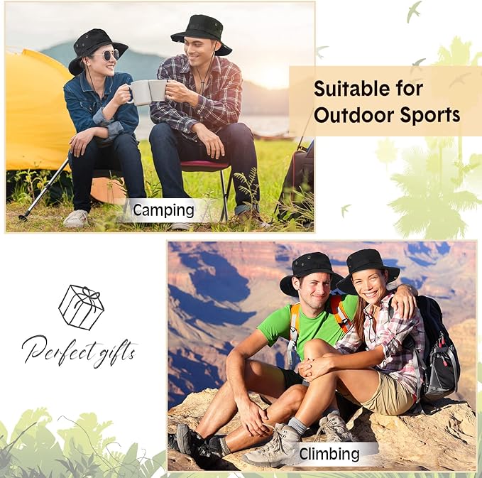Xtinmee 10 Pcs Bucket Hat Bulk Safari Hat Wide Brim Boonie Hiking Fishing with Chin Strap for Women Men Adult Summer