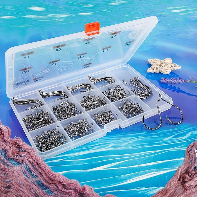UCEC Circle Hooks Fishing Hooks 2X Strong Offset Circle Hooks Saltwater Black High Carbon Steel Octopus Catfish Fishing Hooks Fishing Gear Tackle 150pcs/ 240pcs - Size:#1 1/0 2/0 3/0 4/0 5/0 6/0 8/0