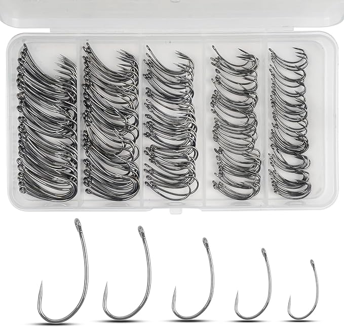 200pcs Barbless Fishing Hooks Kit Curve Shank Barbless Hook Carp Trout Circle Crank Fly Tying Fishing Hooks Leader Bait Rigs Fishing Accessoires Freshwater Saltwater