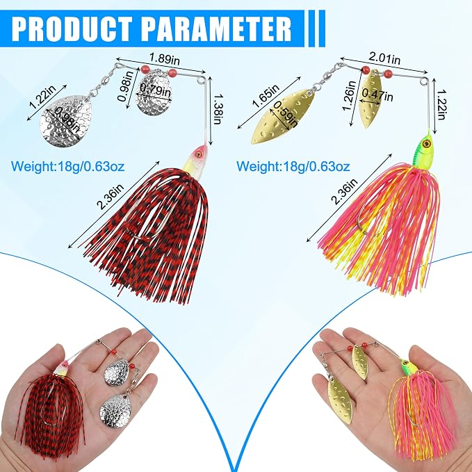 Fishing Lures Spinnerbaits,6/12pcs Bass Fishing Lures Weedless Spinner Baits Bass Lures Multicolor Buzzbaits Skirts Jigs for Bass Trout Walleye Pike Salmon Fishing