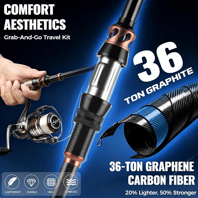 PLUSINNO Fishing Rod and Reel Combo with Telescopic Fishing Pole, Portable Travel Fishing Rods Kit with Tackle Box Carrier Bag & Manuals, Fishing Gear Tool Kit for Freshwater, Fishing Gifts for Men