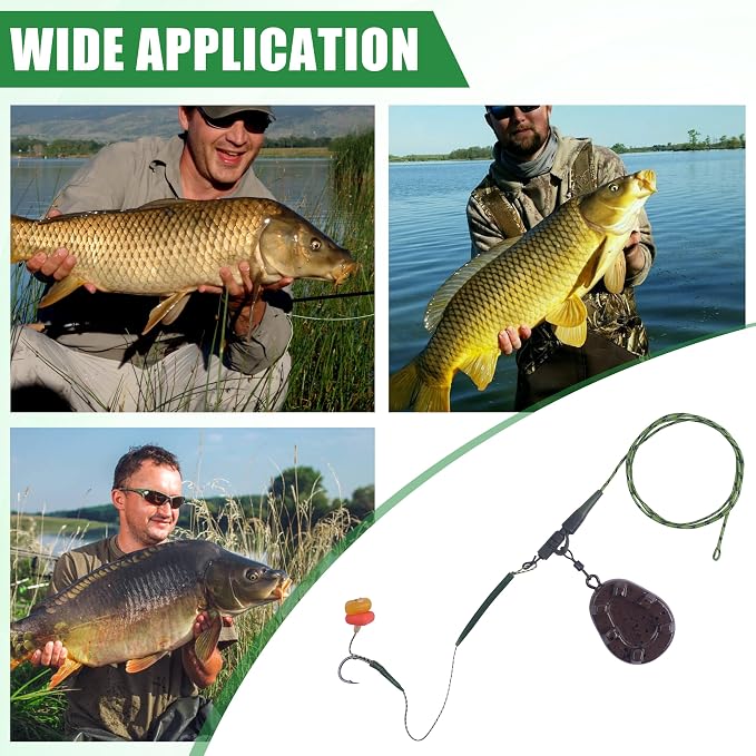 Carp Fishing Rigs Kit Carp Hair Rig with Carp Sinker Weights Carp Hooks Corn Bait Leader Rigs Quick Change Rolling Swivels Sleeves Carp Fishing Equipment Accessories