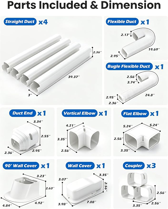 3'' 17 Ft Mini Split Line Cover Set Kit, Ductless Pipe Cover for Mini Split Line, Line Set Cover for Mini Split Air Conditioner, Central AC Pipe Cover