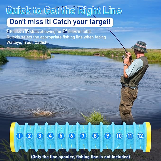 Dreyoo 3 Pcs Fishing Line Storage Organizer, Leader Holder with 12 Slots to Keep Your Lines Tangle Free, Spooler Winder, and Hook Keeper with Rigging Spools
