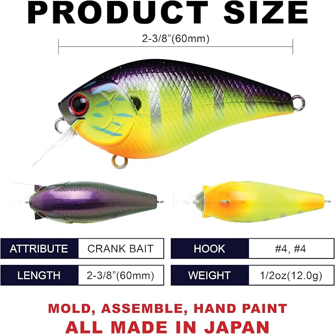 LUCKY CRAFT LC 1.5 Silent Squarebill Crankbait Fishing Lure, 2-3/8", Bass Fishing Lures for Freshwater, Hard Crankbait with Treble Fishing Hooks, Fishing Accessories