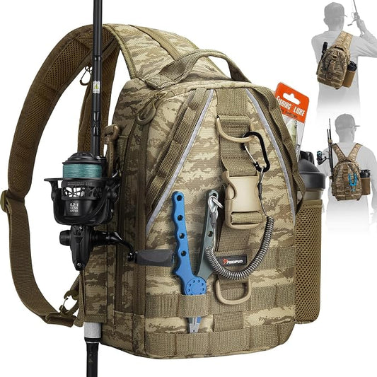Piscifun Fishing Backpack with Rod Holder, Lightweight Sling Bag Storge Gear and Equipment