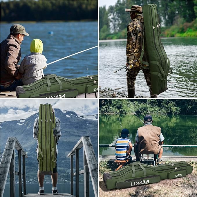 Lixada Fishing Rod Case, 3 Layers Oxford Fishing Rod Bag, Portable Foldable Fishing Pole Bag, Fishing Rod Carrier Fishing Tackle Storage Bag Travel Carry for Fishing Gear & Equipment