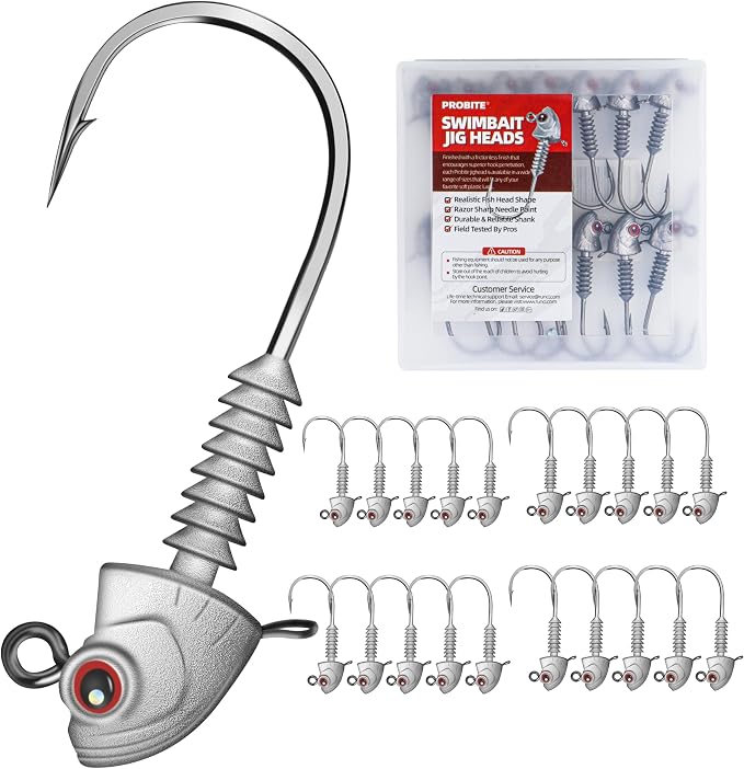 Swimbait Jig Heads, 20PCS/Box, 4 Size Options, Strong Hook & Anti-Loose Design, Ideal for Freshwater & Saltwater Fishing
