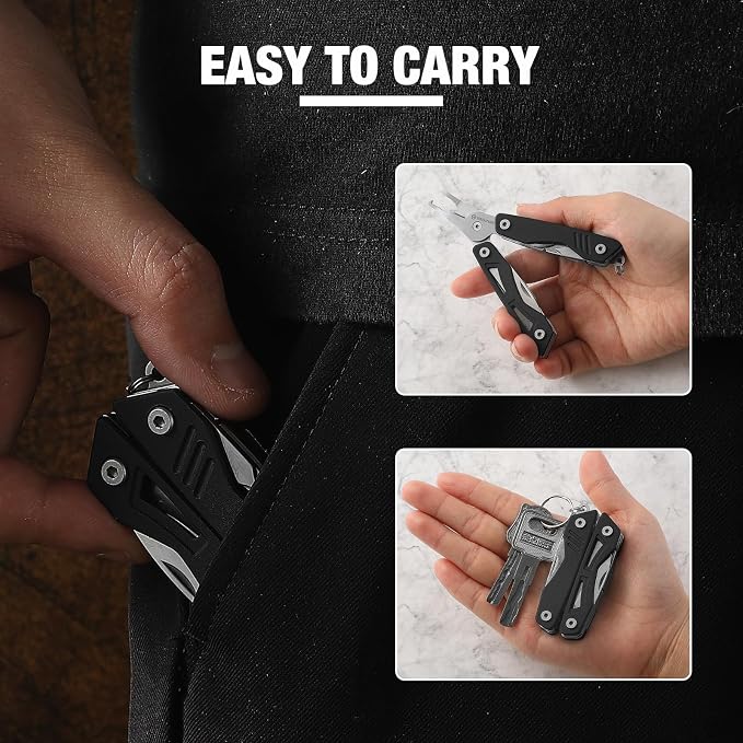VIRENKNIFE Mini EDC Multitool,13-in-1 Stainless Steel Multi Tool Pliers with Pocket Knife,Bottle Opener，Screwdriver，Perfect for Camping, Outdoor and Everyday Use,Gifts for Men Dad（Black）