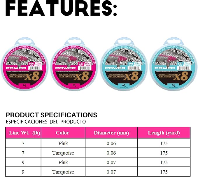 Ultra Slim Braided PE Fishing Line, Strong Knot Strength, Deign for Ultra Light Freshwater Fishing, Come with 3lb Test or 5lb Test, 170Yds Each Spool