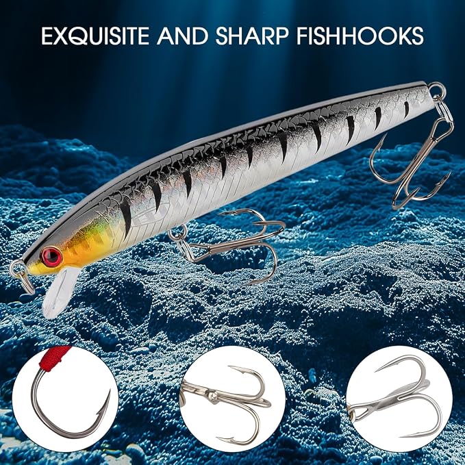 27Pcs Fishing Lures Kit, Hard and Soft Bait Set for Bass Trout Pike, Deep Diving Crankbaits with Premium Gift Box, Freshwater and Saltwater Fishing Tackle Gear for Men Dad Husband