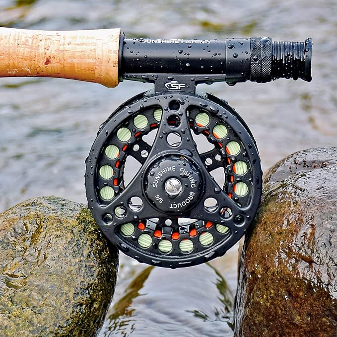 SF SF-001 Large Arbor Fly Fishing Reel with Aluminum Alloy Body 3/4wt 5/6wt 7/8wt Die Cast Pre-Loaded Fly Reel with Line Combo for Trout Bass Carp Pike Panfish
