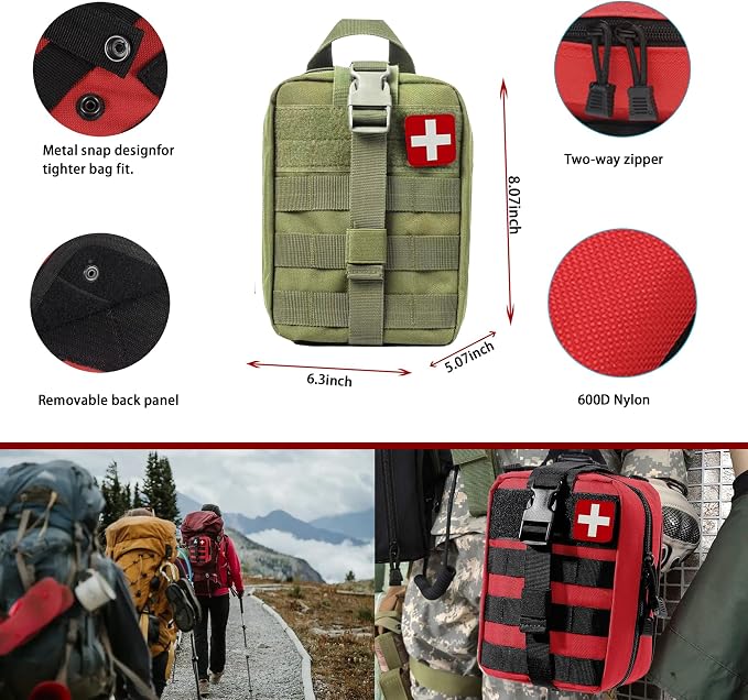 Universal IFAK Trauma First Aid Kit Molle Pouches Emergency Survival Kit Suitable for Home, car, Travel, Camping, Hiking, Sports, Outdoor Emergencies-Quick Response First Aid Essentials (Olive Green)