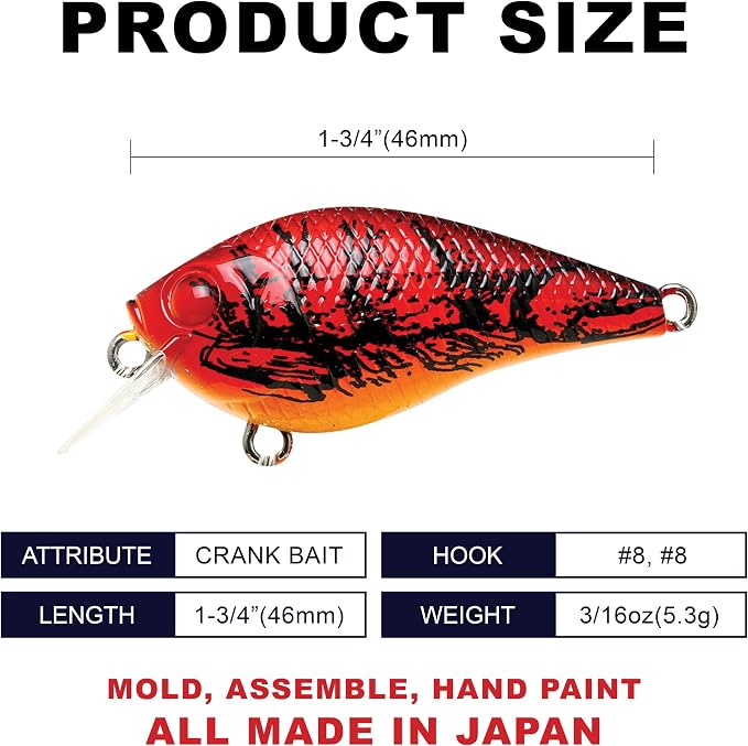 Lucky Craft LC 0.5 Squarebill Crankbait, Silent Fishing Lure for Bass Trout and Pike, Made in Japan, Freshwater Fishing Gear, Hard Bait Bass Lures