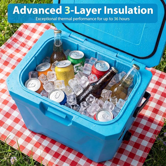 COSTWAY Insulated Portable Cooler, Hard Shell Ice Chest w/ 2 Cup Holders, Bottle Opener, Drain Plug, 3-Day Ice Retention, Outdoor Leak-Proof Dry Box for Beach, Camping, Fishing, Picnic