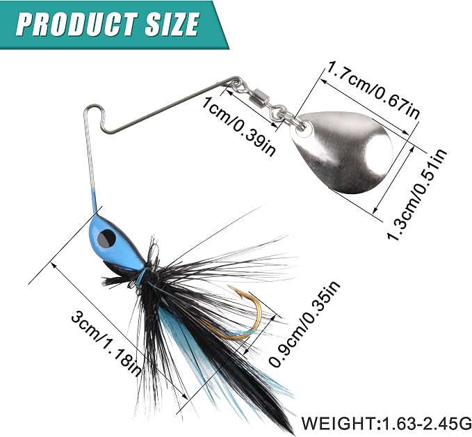 Spinnerbait Bass Fishing Lures Set,Mini Rooster Fishing Spinner Lure Multicolor Hard Metal Spinner Baits Jigs Lure for Bass Trout Pike Bluegill Freshwater Saltwater Fishing
