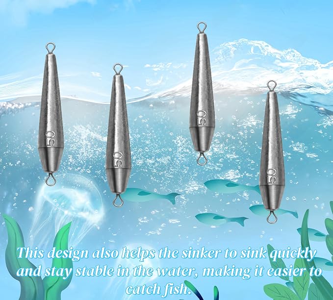10PCS Fishing Weights, Inline Trolling Bullet Sinkers Double Ring Torpedo Fishing Weights Lead Drop Shot Fishing Weight Sinkers - 20g-50g