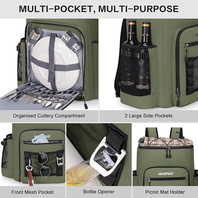 Hulongo Cooler Backpack, 30L Insulated Leakproof Soft Cooler Bag for 52 Cans, Lightweight Backpack for Beach, Picnic, Camping, Hiking, Fishing and Travel