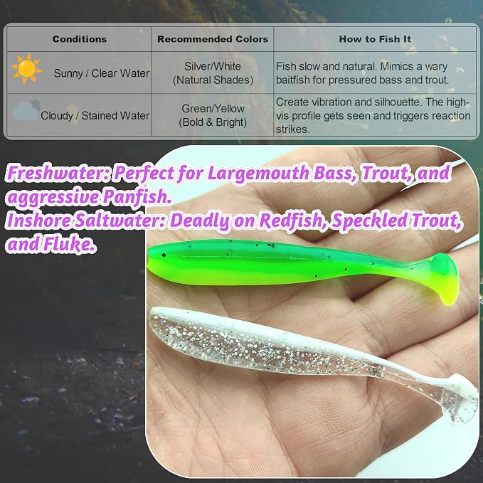 Soft Plastic Paddle Tail Swimbaits Pack of 20 – 2.7" Soft Plastic Fishing Lures with Extra-Large Tail for Lifelike Swimming Action – Freshwater & Saltwater
