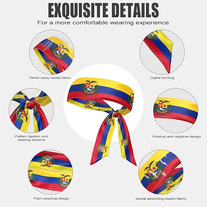 Flag Tie Headbands for Men Women, Moisture Wicking Sweatband Breathable Sports Headwrap, Non-Slip Stretchy Adjustable Fitness Hair Band