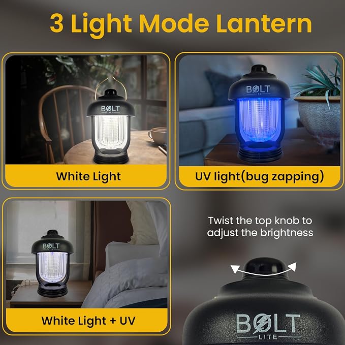 Camping Lantern + Bug Zapper Mosquito and Fly Killer Rechargeable Portable Light Pest Repellent
