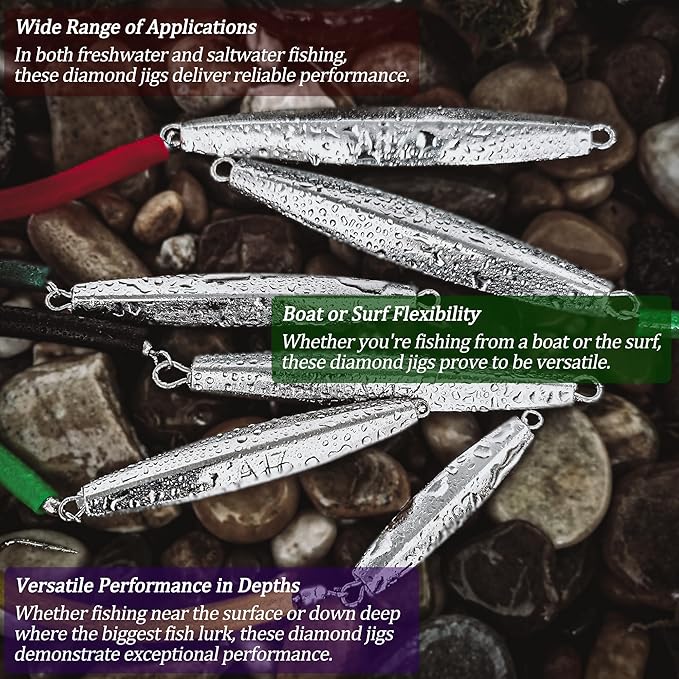 Diamond Jigs Saltwater Fishing Lures, 1-16oz Flat Metal Jigging Spoon Baits for Surf Fishing Bottom Bouncing Sinking Casting, Vertical Ocean Lures for Bluefish Striper Tuna Salmon Freshwater