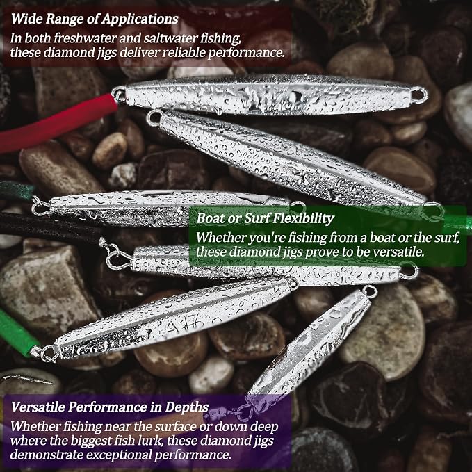 Diamond Jigs Saltwater Fishing Lures, 1-16oz Flat Metal Jigging Spoon Baits for Surf Fishing Bottom Bouncing Sinking Casting, Vertical Ocean Lures for Bluefish Striper Tuna Salmon Freshwater