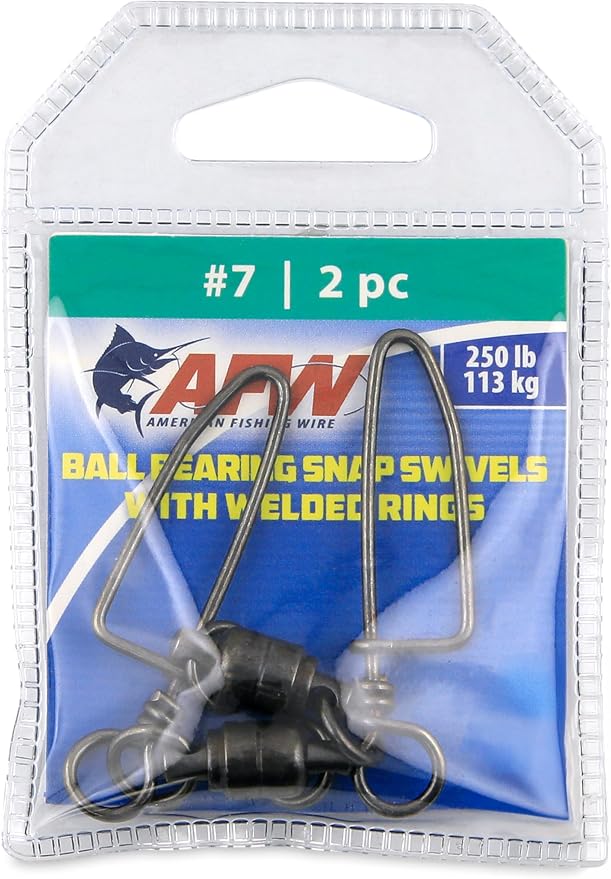 AFW Solid Brass Ball Bearing Snap Swivels with Welded Rings - Black Finish, Up to 450 lb Test Capacity, Patented Bullet Shaped Head for Reduced Water Resistance, Fluid Rotation