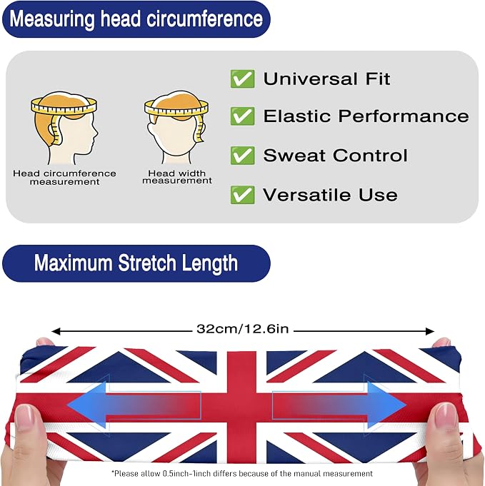 Flag Headbands for Men Women, Moisture Wicking Sweatband Breathable Sports Headwrap, Non-Slip Stretchy Fitness Hair Band