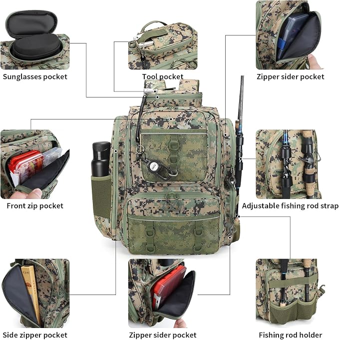 WANOON Fishing Backpack, Ttackle Bag,with Tackle Boxes. Large Fishing Bag Strong Materials