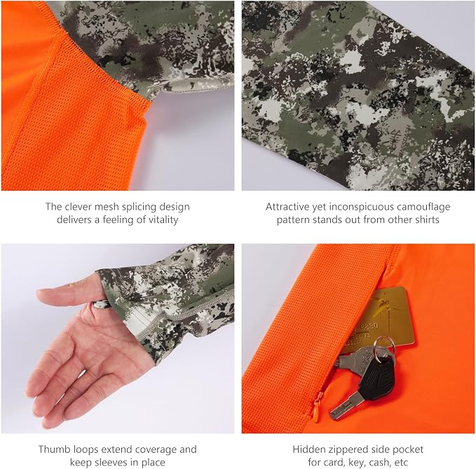 BASSDASH Men’s UPF 50 Performance Fishing Shirt Cooling Hoodie Camo Long Sleeve FS17M