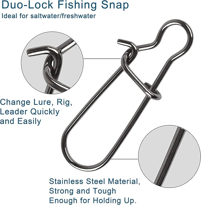 Duo Lock Fishing Snap Kit, Stainless Steel Fishing Nice Snap Swivels High Strength Fishing Snaps and Clips Fishing Connector Tackle Kit for Saltwater Freshwater