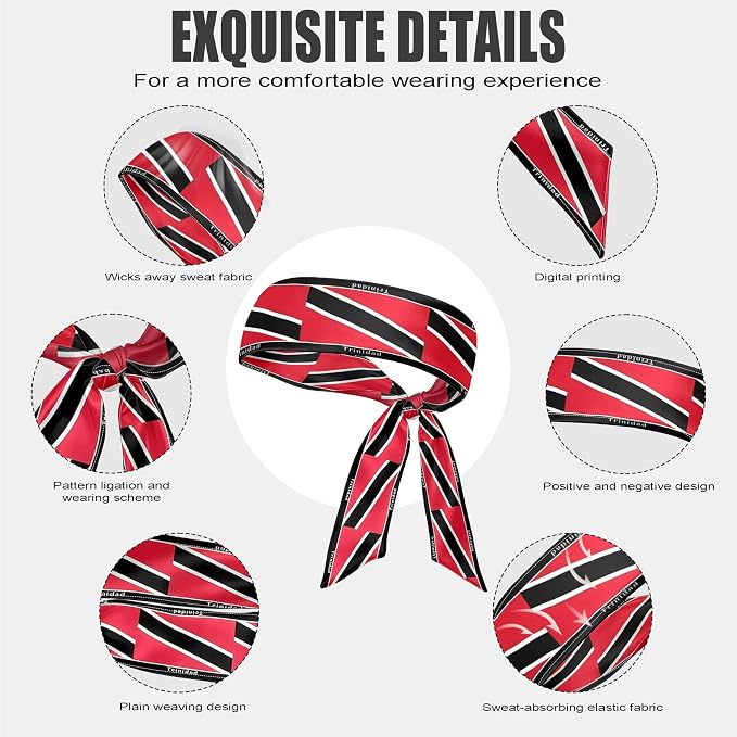 Flag Tie Headbands for Men Women, Moisture Wicking Sweatband Breathable Sports Headwrap, Non-Slip Stretchy Adjustable Fitness Hair Band