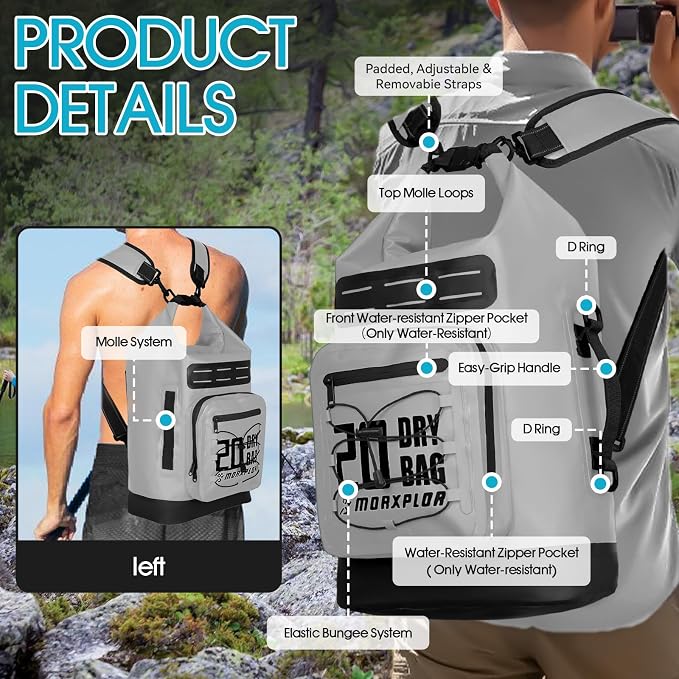 MORXPLOR Dry Bag Waterproof,5L/10L/20L/30L/40L/55L Roll Top Dry Bag Backpack with WaterProof Phone Case for Swim,Kayak