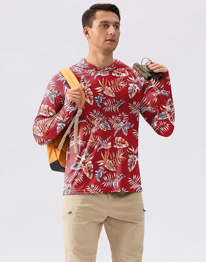 Pudolla Men's Sun Protection Hoodie Shirts UPF 50+ Rash Guard SPF Long Sleeve Fishing Shirt for Men Swim Hiking Boating