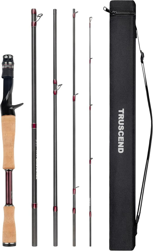 TRUSCEND Craz Easy Control Premium Baitcasting Fishing Rod, 1-Piece Performance Multi-Piece Travel Rod, Sensitive Backbone Tough Fishing Rod with Toray Carbon & Fuji K-Guides for Freshwater Saltwater