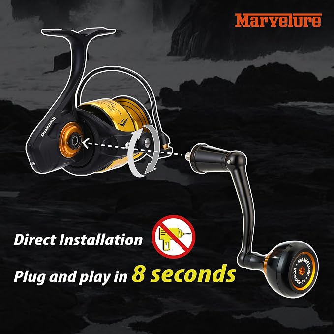 Foldable Power Handle Compatible for Penn Spinfisher VI VII, Slammer III IV (Not for Spinfisher Long Cast/V/SS) (Gold - Voyager Version, for Slammer/Spinfisher 5500-6500 Thread)