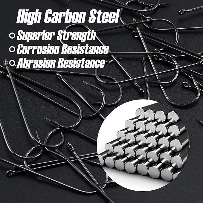 Dr.Fish 100 Pack Aberdeen Fishing Hooks Freshwater, Straight Shank Light Wire Worm Hooks for Bass/Crappie/Bream/Bluegill/Panfish