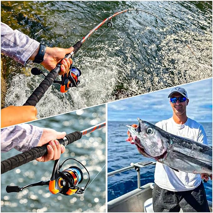 Sougayilang Progressive Glass Fishing Rods Combo with Spinning Reel Strong 100% Phenolic Glass Blanks 2Pcs Pole-7'0" with 4000 Size Reel