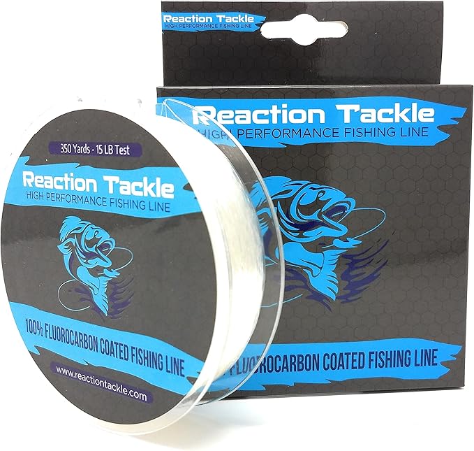 Reaction Tackle Fluorocarbon Coated Fishing Line, 350yds - Superior Strength, Low Visibility, Abrasion Resistant - Ideal for Freshwater or Saltwater Fishing, Monofilament Upgrade