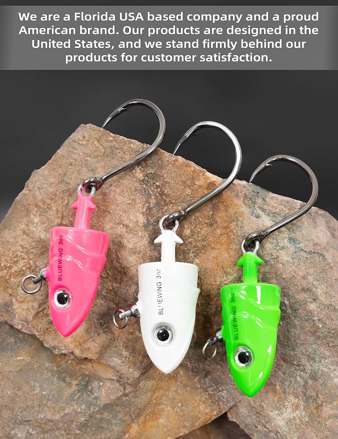 BLUEWING Jig Heads Saltwater 2oz,3oz,4oz,5oz,6oz,7oz Swimming Jigheads 1pc with High Carbon Steel Swing Hook and 6in/9in Replacement Tail Big Game Fishing Lures