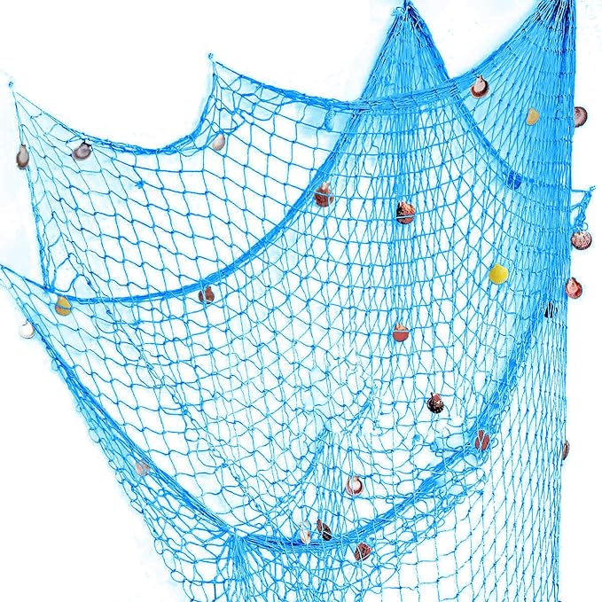 79 x 59 inch Nature Fish Net Wall Decoration with Shells, Ocean Themed Wall Hangings Fishing Net for Beach Party,Wedding,Photographing Decoration