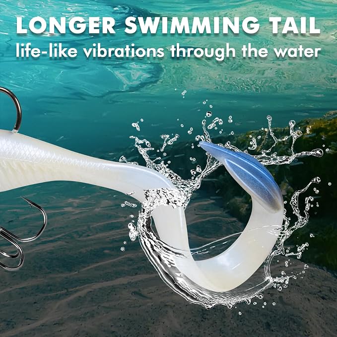 TRUSCEND Duramax Pre-Rigged Fishing Lures with BKK Jig Hooks, 10X Tear-Resistant TPE Soft Swimbaits for Bass Striper Trout Crappie Walleye Grouper, Lifelike Fishing Baits for Saltwater and Freshwater