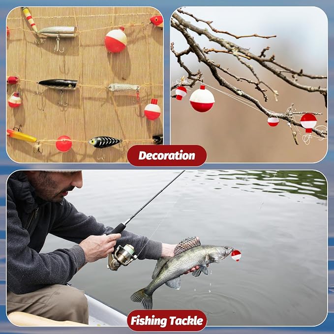 Woozettn 100 Pcs Fishing Float,Hard ABS Fishing Bobbers,Red and White Bobbers,Push Button Round Buoy Floats for Fishing Tackle Accessories,0.75/1/1.5 Inch
