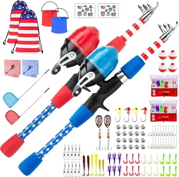 Kids Fishing Pole, Portable Telescopic Kids Fishing Poles for Boys Girls Youth, Fishing Rod and Reel Combo