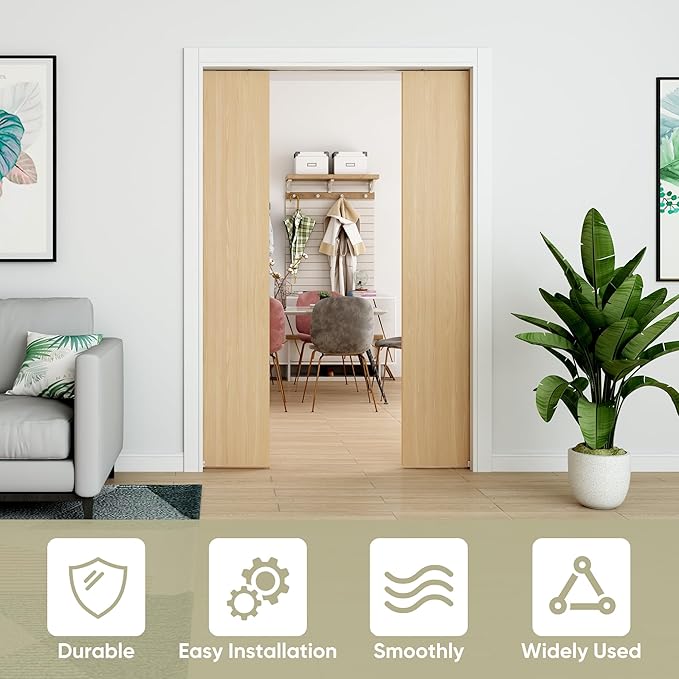12FT Double Pocket Door Track Kit, 2 Sets of 68.7" Spliced Rail, Suitable for Double Door Width 48"-72"(Single Panel 24"-36"), Slide Quietly and Smoothly, Easy to Install