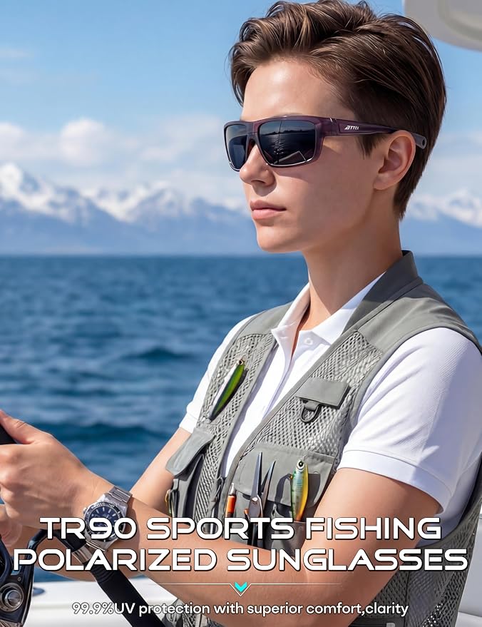 ATTCL Polarized Sunglasses Men for Fishing: UV Protection Lightweight TR90 Sports Wrap Sun Glasses Driving Golf Running