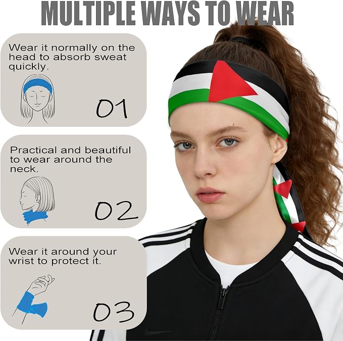 Flag Tie Headbands for Men Women, Moisture Wicking Sweatband Breathable Sports Headwrap, Non-Slip Stretchy Adjustable Fitness Hair Band