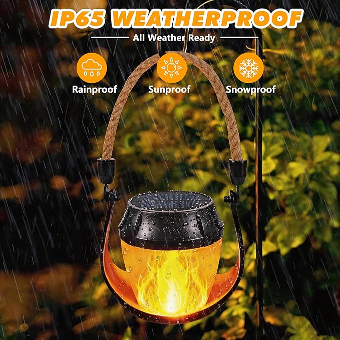 Toodour 2 Pack Hanging Solar Lantern Outdoor - Solar Lantern with Flickering Flame, Waterproof Hanging Lights for Camping, Patio, Deck, Yard, Path, Outdoor Decorations